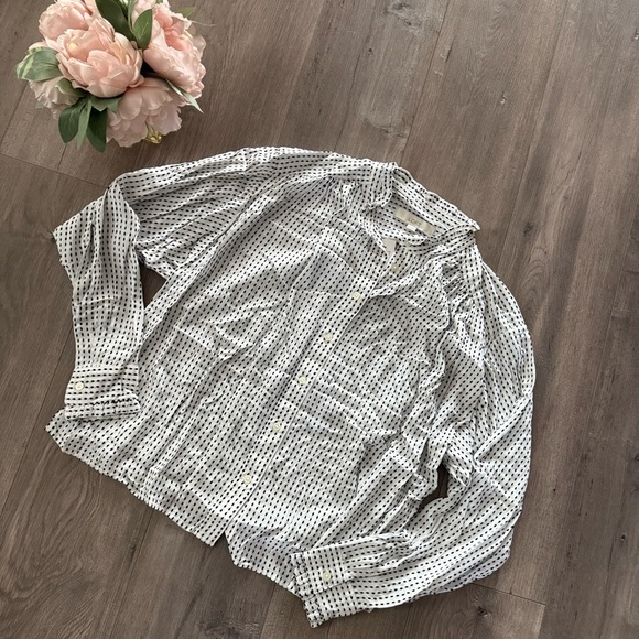 New LOFT Dolman Black & White Stitch Stripe Pleat Oversized Button Up Top - Picture 1 of 6